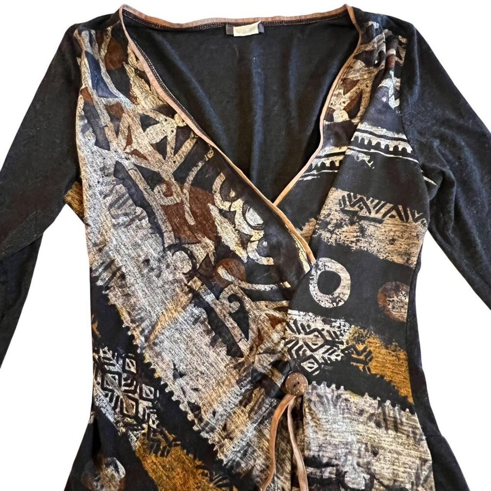 Vintage Abstract Patchwork Wrap Top - image 2